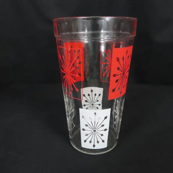 Set of 4 Vintage McM Starburst Hazel Atlas Red and White Design Drinking Glasses - Picture 11 of 12